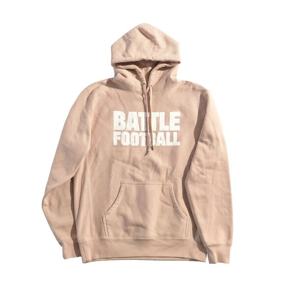 Battle Football Hoodie Mens Size M Beige Pullover Premium Heavyweight Sweatshirt - Picture 1 of 6